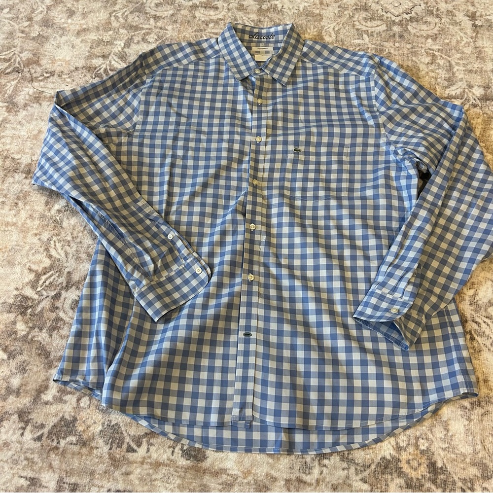 Lacoste Modern Fit Blue and White Checkered Men's Shirt 100% Cotton